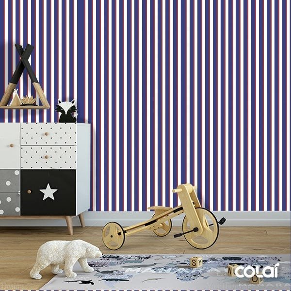 Papel De Parede Lavável Listrado Azul E Vermelho 12m - 6