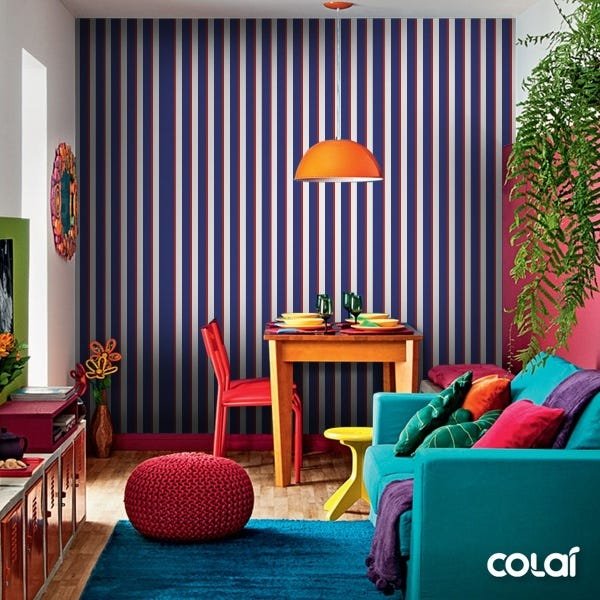 Papel De Parede Lavável Listrado Azul E Vermelho 12m - 5