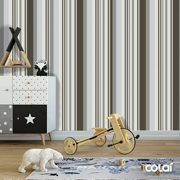 Papel De Parede Adesivo Lavável Listrado Cinza E Verde 12m - 6