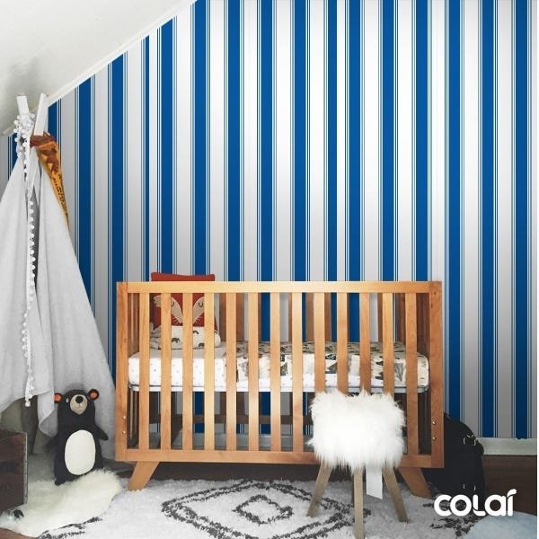 Papel De Parede Lavável Listrado Branco E Azul Claro 12m - 7