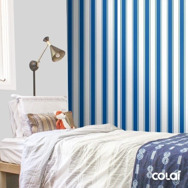 Papel De Parede Lavável Listrado Branco E Azul Claro 12m - 3