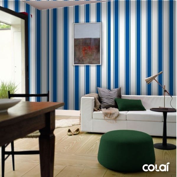 Papel De Parede Lavável Listrado Branco E Azul Claro 12m - 4