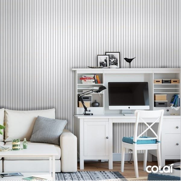 Papel De Parede Lavável Listrado Cinza E Branco 12m - 2