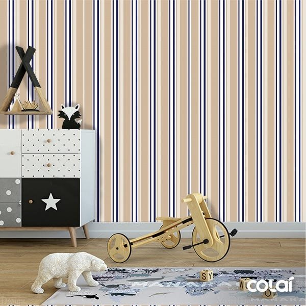 Papel De Parede Lavável Listrado Naval E Marrom 12m - 6