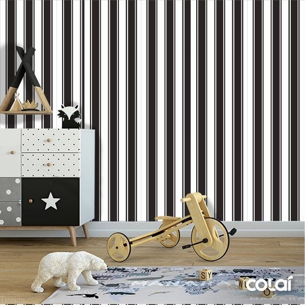 Papel De Parede Lavável Listrado Preto E Branco 12m - 6