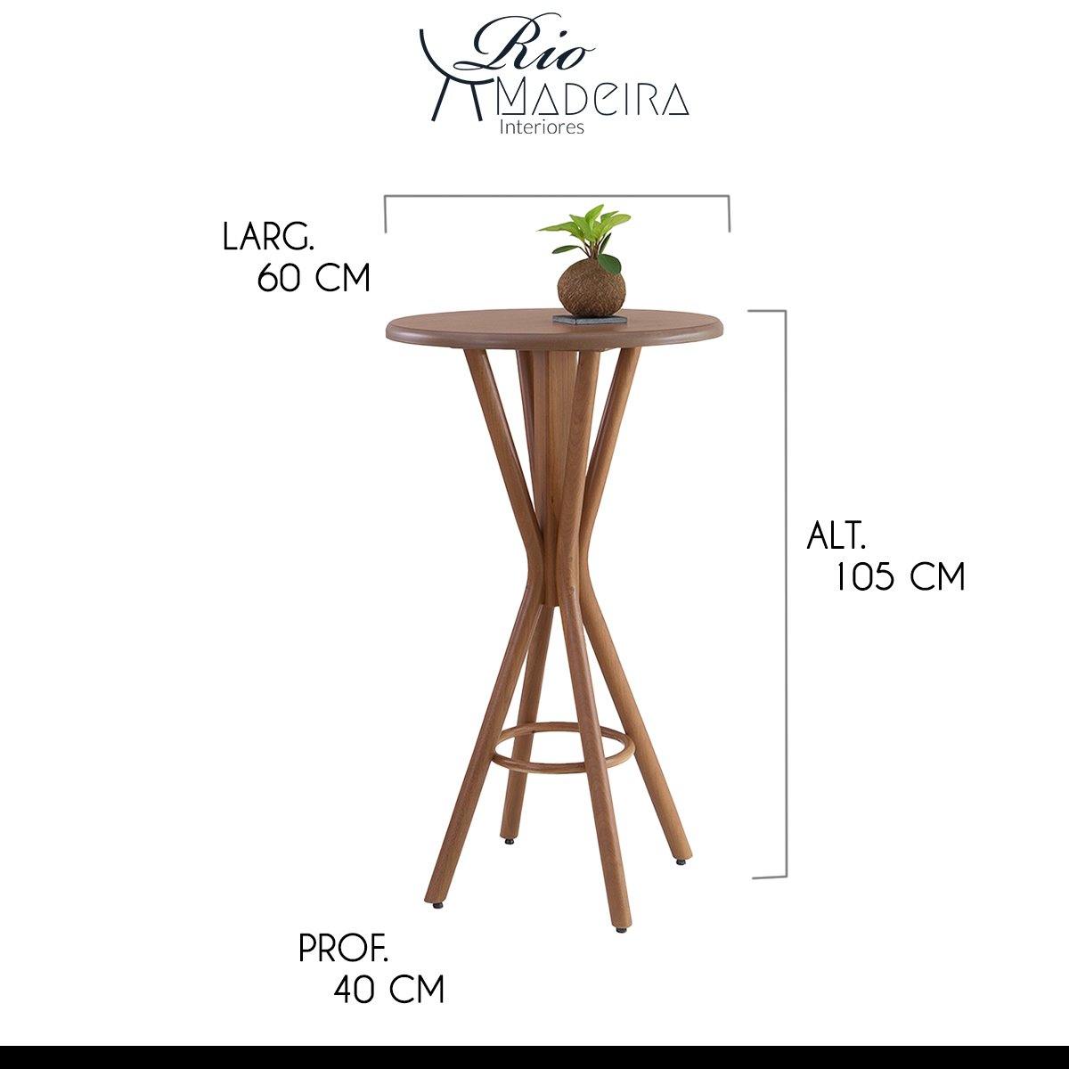 Bistrô Alto Bar Mesa Redonda França 60 x 60 x 105 cm Madeira Maciça Tauari Mel - RMI - 3