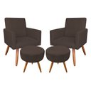 Ver imagem 1 de Kit 2 Poltronas e 2 Puffs Banqueta Redonda Nina Veludo Pés Palito Castanho - Pallazio - Marrom