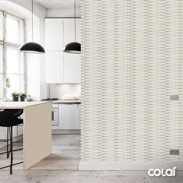 Papel de Parede Adesivo Lavável Pastilhas Cinza Claro 6m - 3