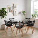 Ver imagem 1 de Kit Mesa Eames Vidro 110cm + 5 Cadeiras Web Wood - Seat&Co