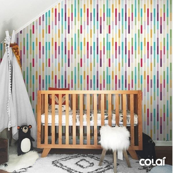Papel De Parede Adesivo Lavável Listras Coloridas 6m - 7