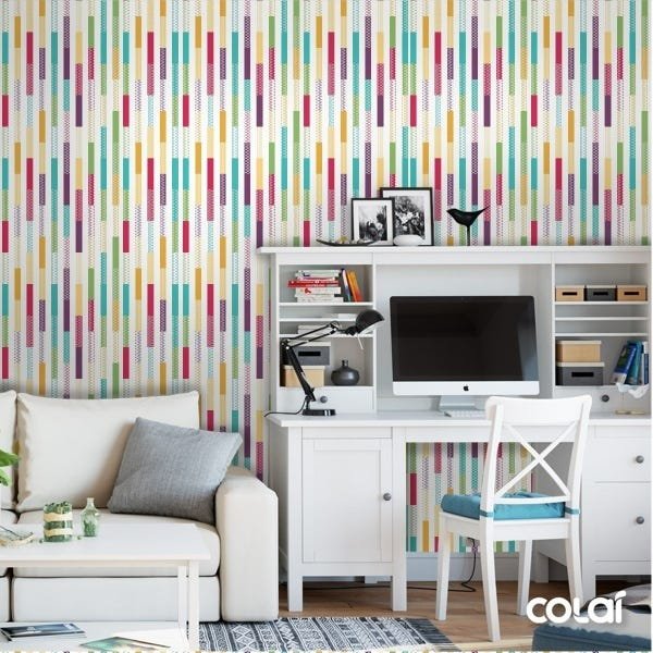 Papel De Parede Adesivo Lavável Listras Coloridas 6m - 2