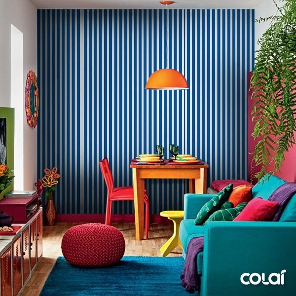 Papel De Parede Adesivo Lavável Listrado Azul Escuro 6m - 5