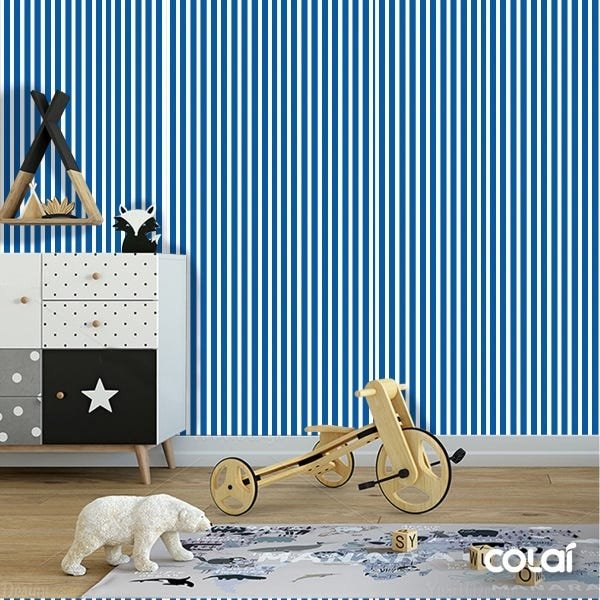 Papel De Parede Adesivo Lavável Listrado Azul Escuro 6m - 6