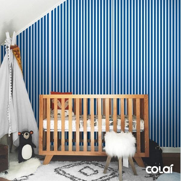 Papel De Parede Adesivo Lavável Listrado Azul Escuro 6m - 7