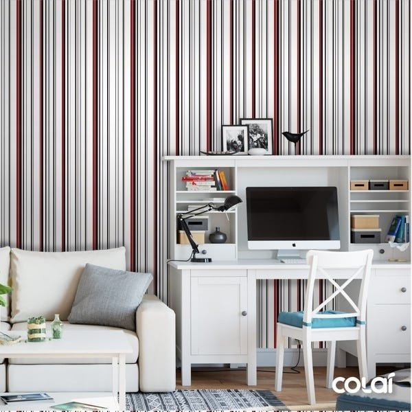 Papel De Parede Lavável Listrado Vermelho E Preto 6m - 2