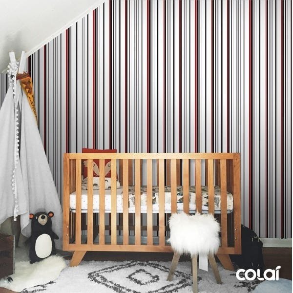 Papel De Parede Lavável Listrado Vermelho E Preto 6m - 7