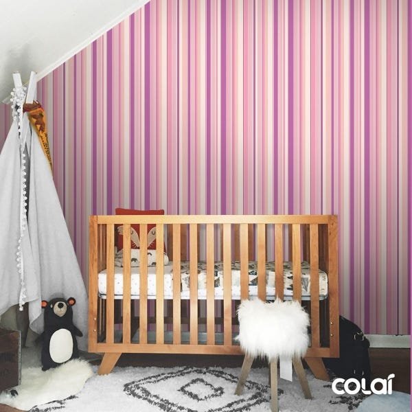 Papel De Parede Adesivo Lavável Listrado Rosa 6m - 7