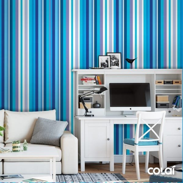 Papel De Parede Adesivo Lavável Listrado Azul E Branco 12m - 2