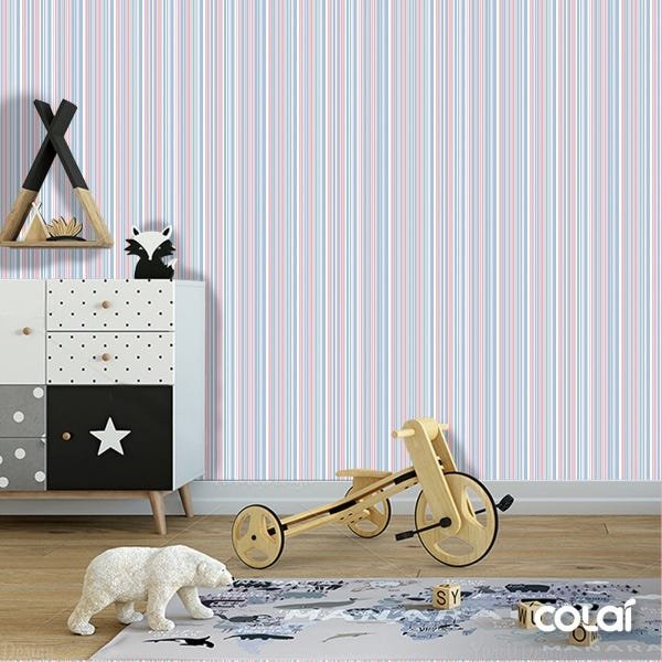 Papel De Parede Adesivo Lavável Listrado Azul E Rosê 9m - 6