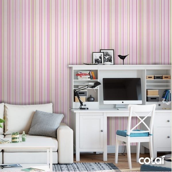 Papel De Parede Adesivo Lavável Listrado Rosa E Verde 9m - 2