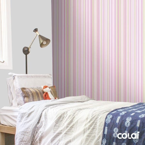 Papel De Parede Adesivo Lavável Listrado Rosa E Verde 9m - 3