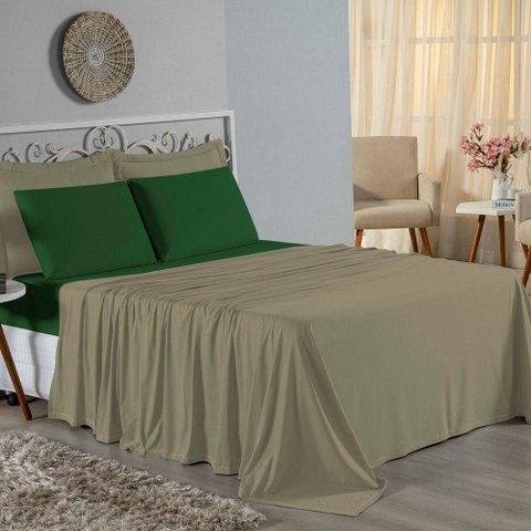 Jogo Cama Queen Nobre 4 Peças Lençol Elástico 30cm Altura 100% Algodão Avelã Verbanira