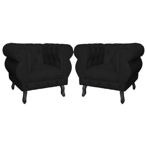 Kit 2 Poltronas Decorativa Sala Recepção Maya Suede Preto LM DECOR