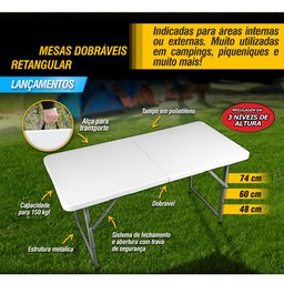 Mesa Dobrável Vira Maleta 120cm Camping Praiapiscina Vonder - 3
