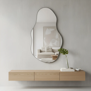 Espelho Grande Orgânico S/moldura Lapidado Decorativo Quanto Hall 90x60cm Moderno C/ Suporte Parede