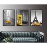 Quadros Decorativos Sala Paisagens Com Detalhes Amarelo Paris Londres Big Ben - 2
