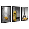Quadros Decorativos Sala Paisagens Com Detalhes Amarelo Paris Londres Big Ben - 1