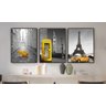 Quadros Decorativos Sala Paisagens Com Detalhes Amarelo Paris Londres Big Ben - 3