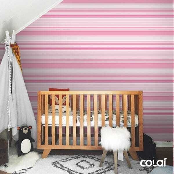 Papel De Parede Adesivo Lavável Listra Horizintal Rosa 12m - 7