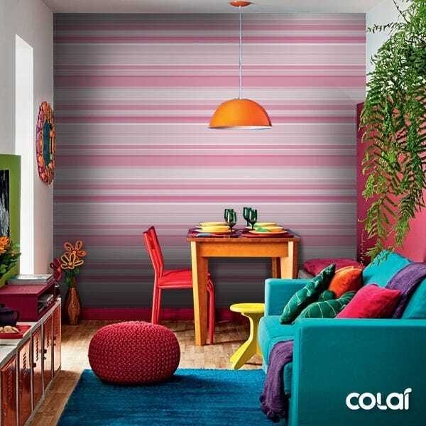Papel De Parede Adesivo Lavável Listra Horizintal Rosa 12m - 5