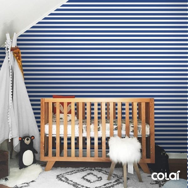 Papel De Parede Adesivo Lavável Listras Azul E Branca 12m - 7