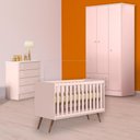 Ver imagem 1 de Conjunto Berço Mini Cama Retrô, Cômoda e Guarda Roupa Rosa