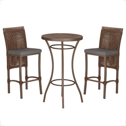 Mesa Bistro e 2 Banquetas Roma Marrom Corda Náutica 11 Trama Original