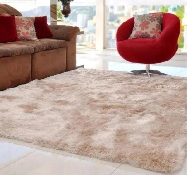 Tapete Sala Luxo Peludo Grande 2,00 x 3,00 - Bege Mesclado - 1