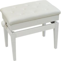 Banqueta,Banco com Porta Livros,Regulagem de Altura,Couro Sintético,Assento 55 Cm X 34 Cm,Luxo,Branco - 2