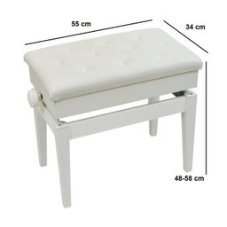 Banqueta,Banco com Porta Livros,Regulagem de Altura,Couro Sintético,Assento 55 Cm X 34 Cm,Luxo,Branco - 3