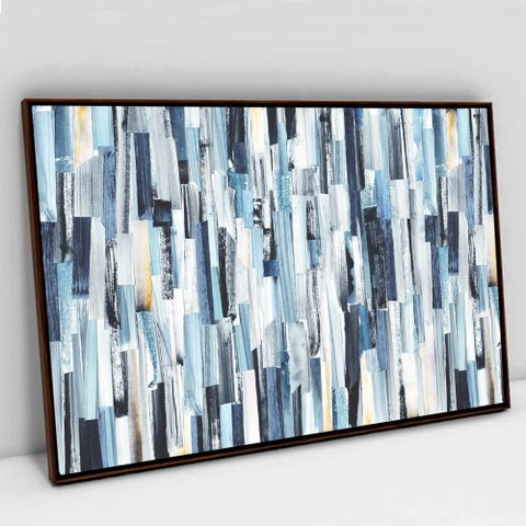 Quadro Decorativo em Canvas Abstrato Listras Multicoloridas e Azuladas TaColado Moldura Flutuante 4,