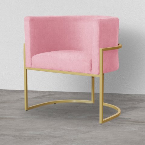 Poltrona para Sala de Estar com Base Metal Dourada Keren - Suede - Sv Decor: Rosa