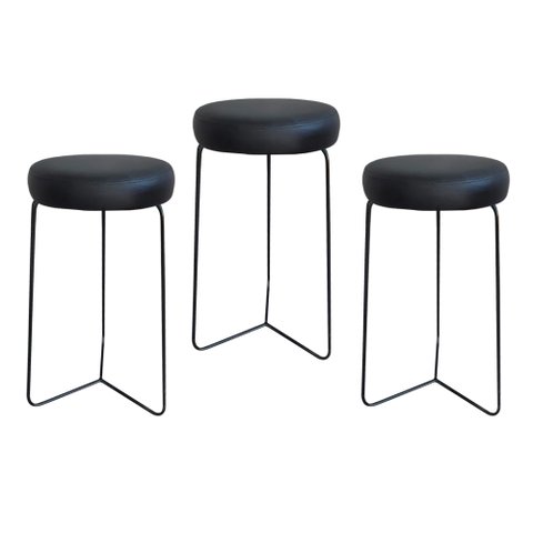 Kit 3 Banqueta Banco Aço Média Cozinha Bar Balcão 60cm Preta
