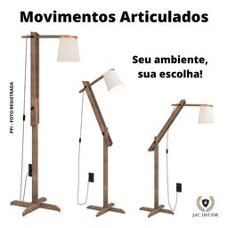 Luminária 1,6m Articulada Chão Pedestal Piso Abajur Madeira:PALHA - 3