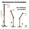 Luminária 1,6m Articulada Chão Pedestal Piso Abajur Madeira:PALHA - 3