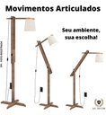 Ver imagem 3 de Luminária 1,6m Articulada Chão Pedestal Piso Abajur Madeira:PALHA