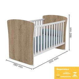 Dormitório Doce Sonho 2 Portas, Cômoda Trocador e Berço Americano Carvalho/Branco com Colchão - Qmov - 5