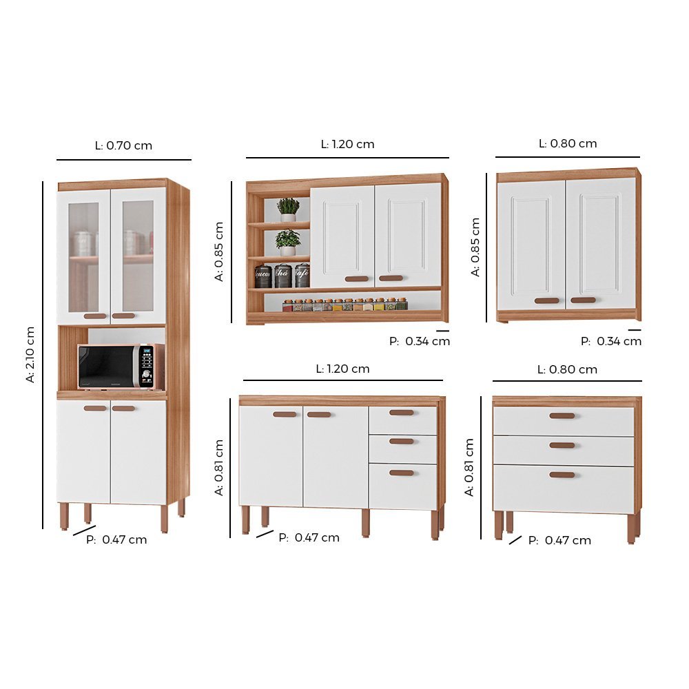 Cozinha Completa Modulada Ester Tuboarte 100% em Mdf com 2 Balcões ...