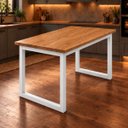 Ver imagem 1 de Mesa de Jantar Reforçada Industrial 100x90cm Tampo Marrom Pés Branco