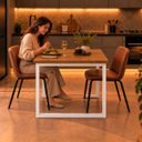 Ver imagem 4 de Mesa de Jantar Reforçada Industrial 100x90cm Tampo Marrom Pés Branco
